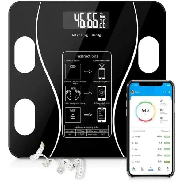 Digital Bathroom Body Weight Scales With Body Tape Measure, Smart Bluetooth Usb Charging Scale For Bmi And Weight Loss (random Color)